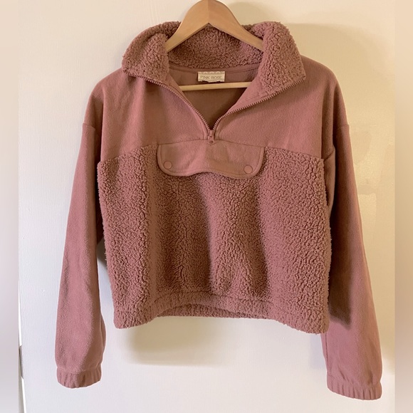 Cotton On Womens Crop Sherpa Half Zip Sweater Pink Size Large